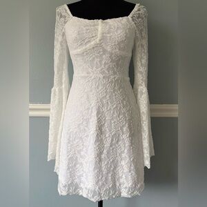 SHEIN White Lace Long Sleeve Dress XS